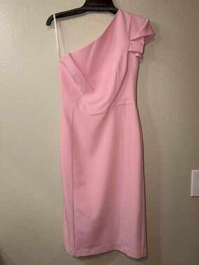 Black Halo One-Shoulder Blush Pink Sheath Dress